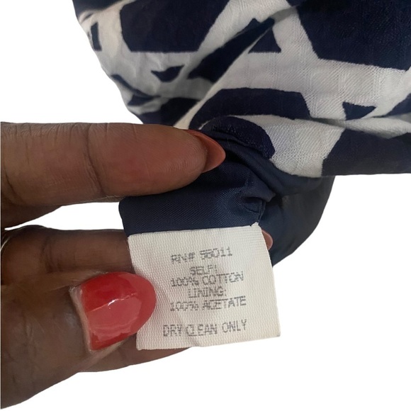 Blue/White David Meister Short-Sleeved Midi Cocktail Dress-size 4 - Picture 6 of 6